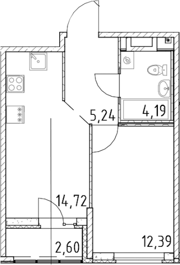 1-комнатная квартира 36.54 м², 21/23 эт., ЖК «Город Первых»